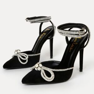 Liliana Black Heels with Ankle Strap and Silver Bling  size 10 1st Pic stock